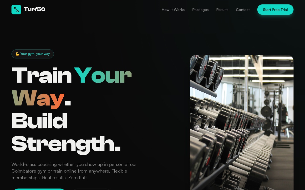 Turf50 Fitness website made with monpage
