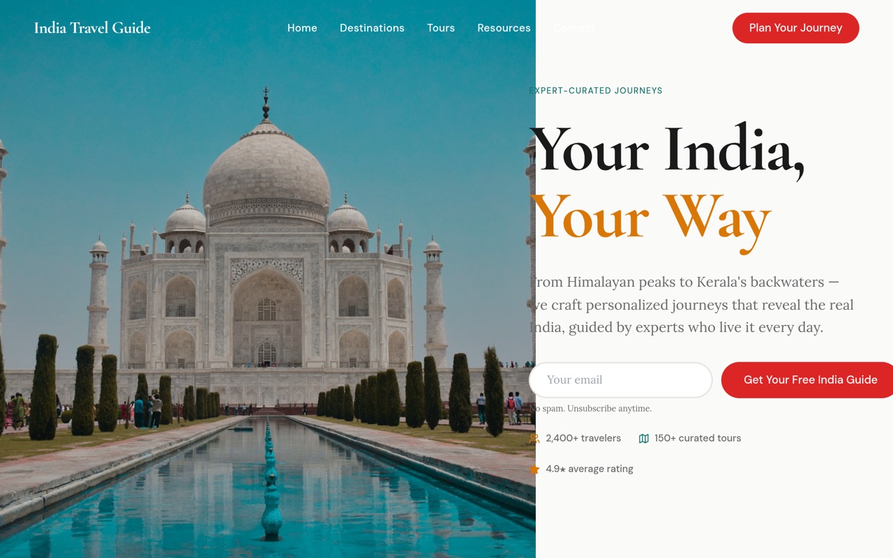 India Travel Guide website made with monpage